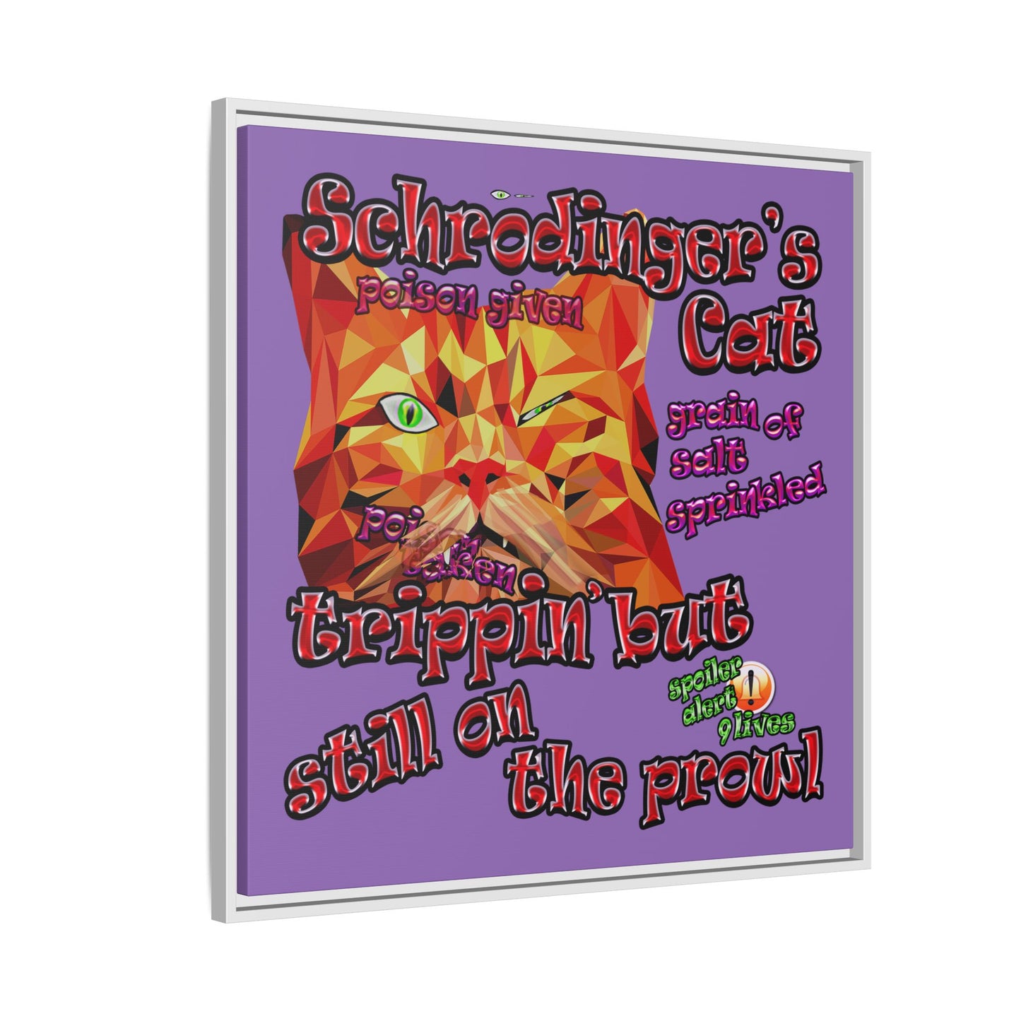 schrodinger's cat - framed canvas art (light purple)