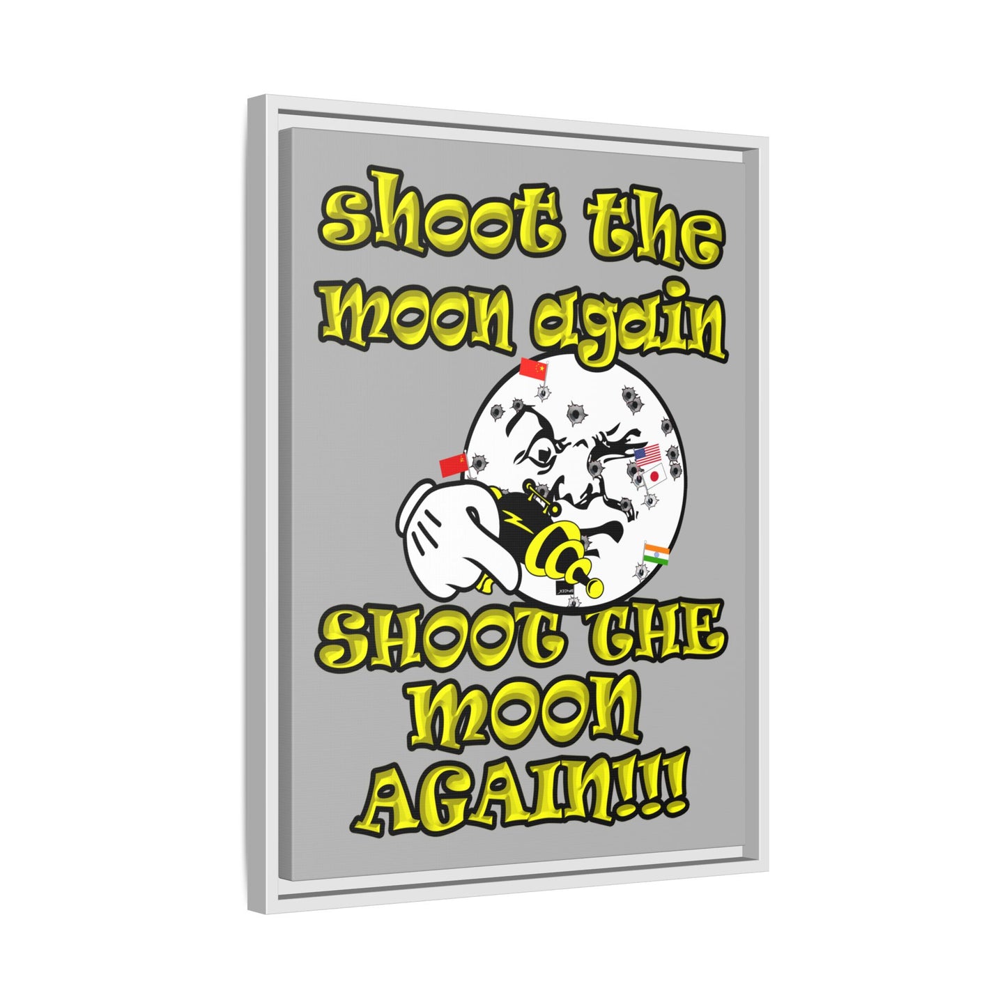 shoot the moon again - framed canvas art (light grey)