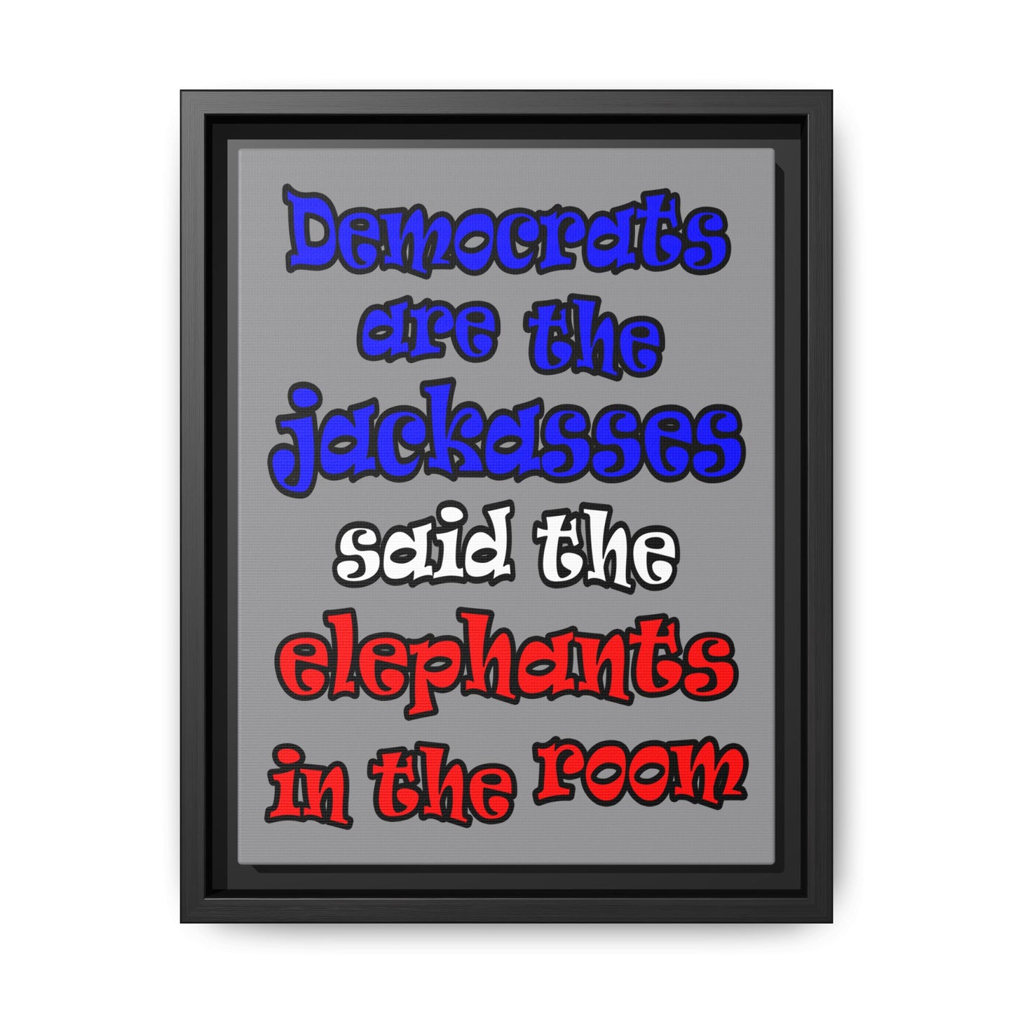 donkeys and elephants - framed canvas art (grey)