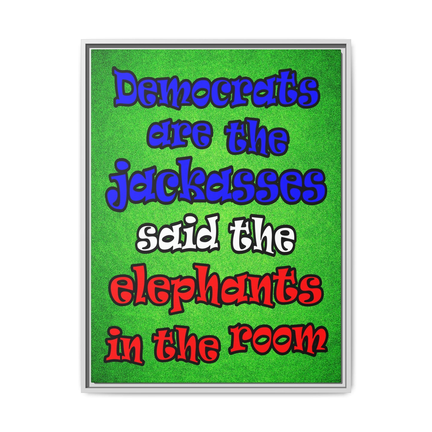donkeys and elephants - framed canvas art (green turf)