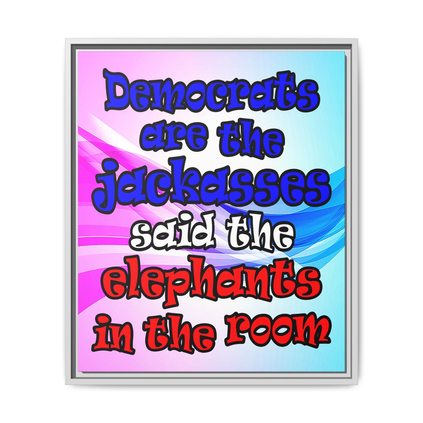 donkeys and elephants - framed canvas art (light blue-pink wave)