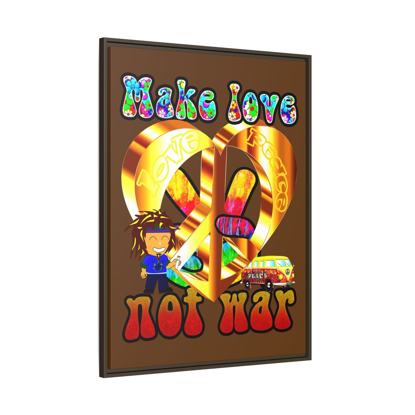 love peace - framed canvas art (brown)