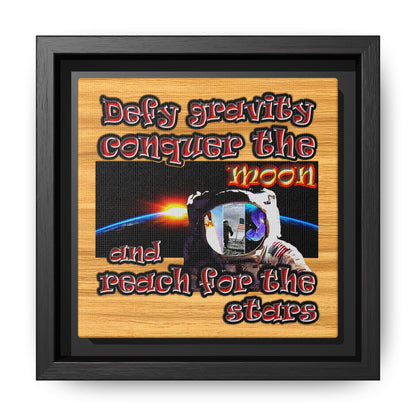 defy conquer reach - framed canvas art (butterscotch wood finish)