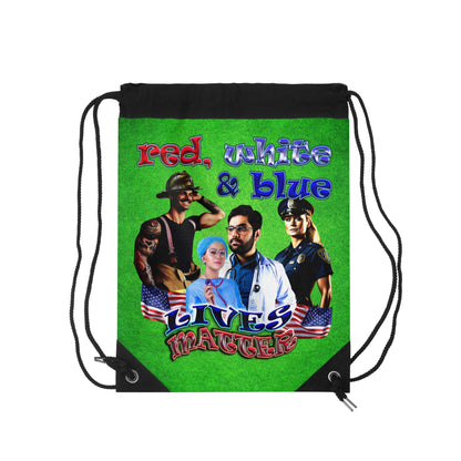 rw&b lives matter - Drawstring Bag (green turf)