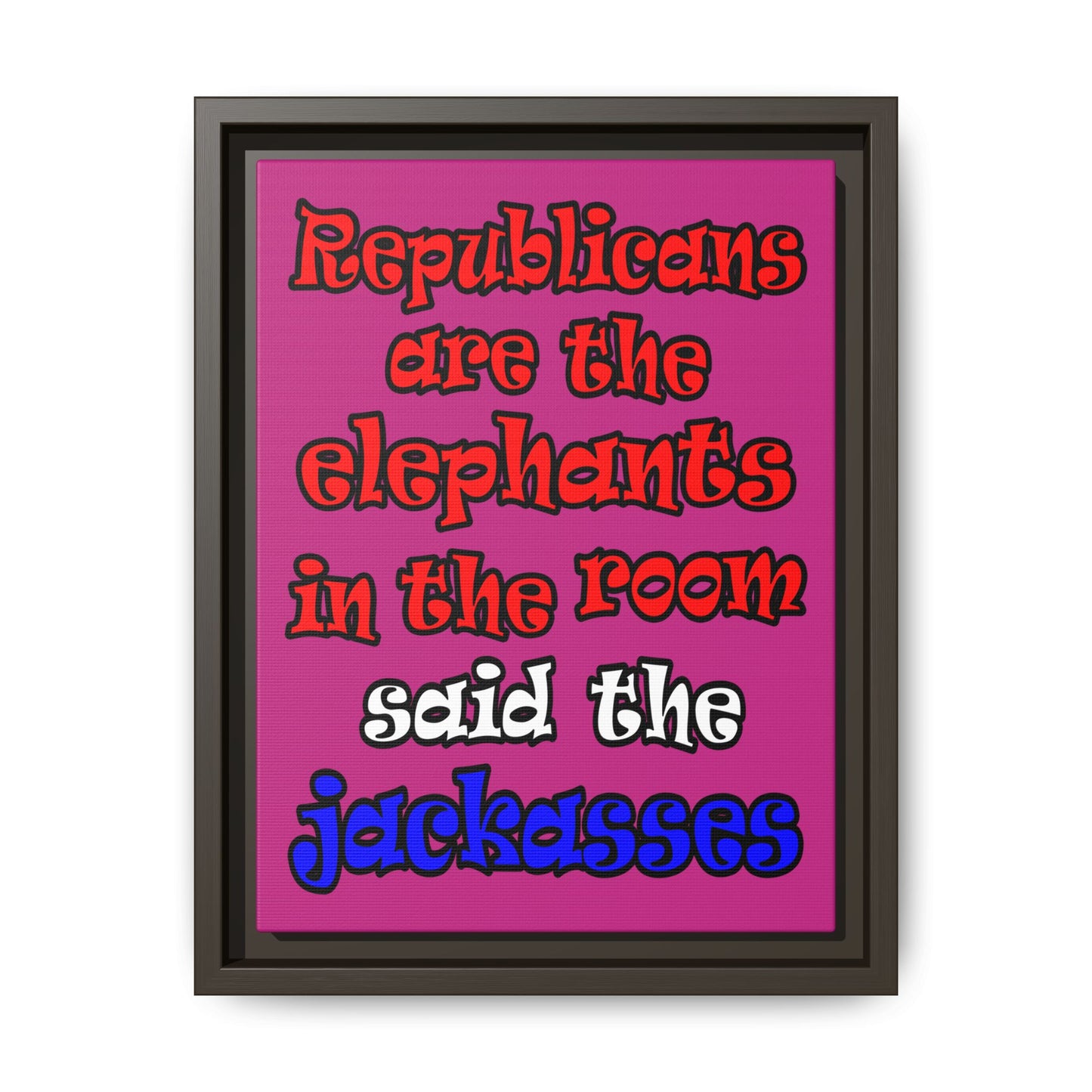 donkeys and elephants - framed canvas art (pink)