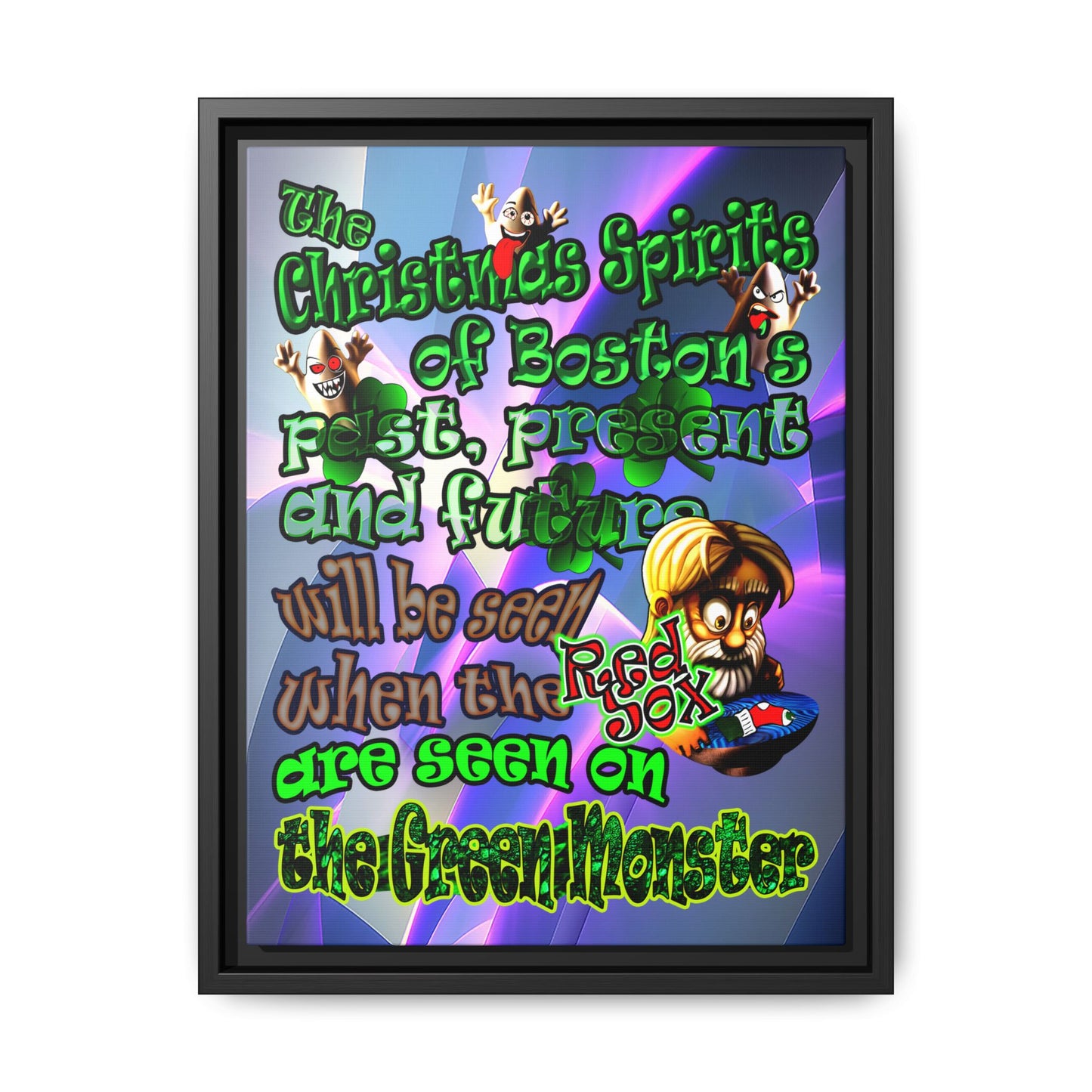 christmas spirits of boston - framed canvas art (grey-pink wave)