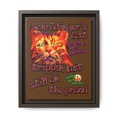 schrodinger's cat - framed canvas art (brown)