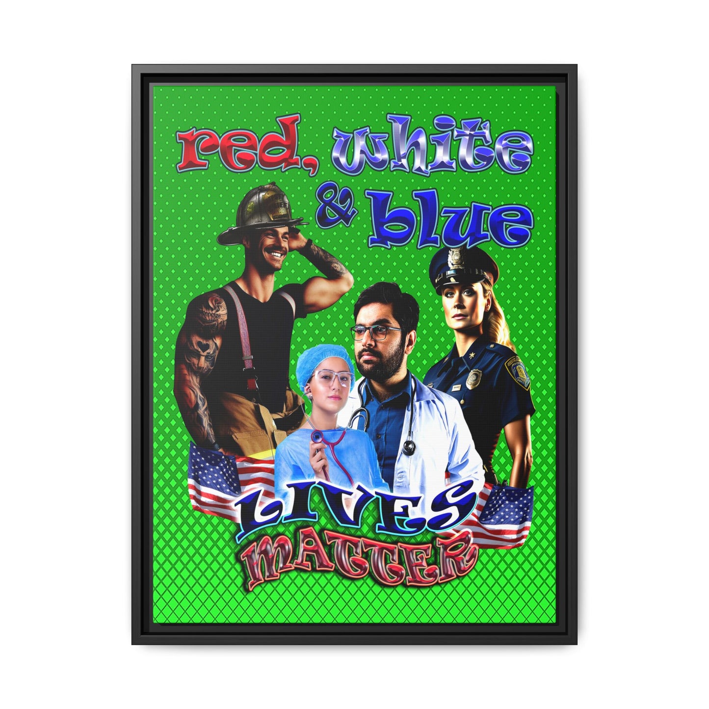rw&b lives matter - framed canvas art (logo green)