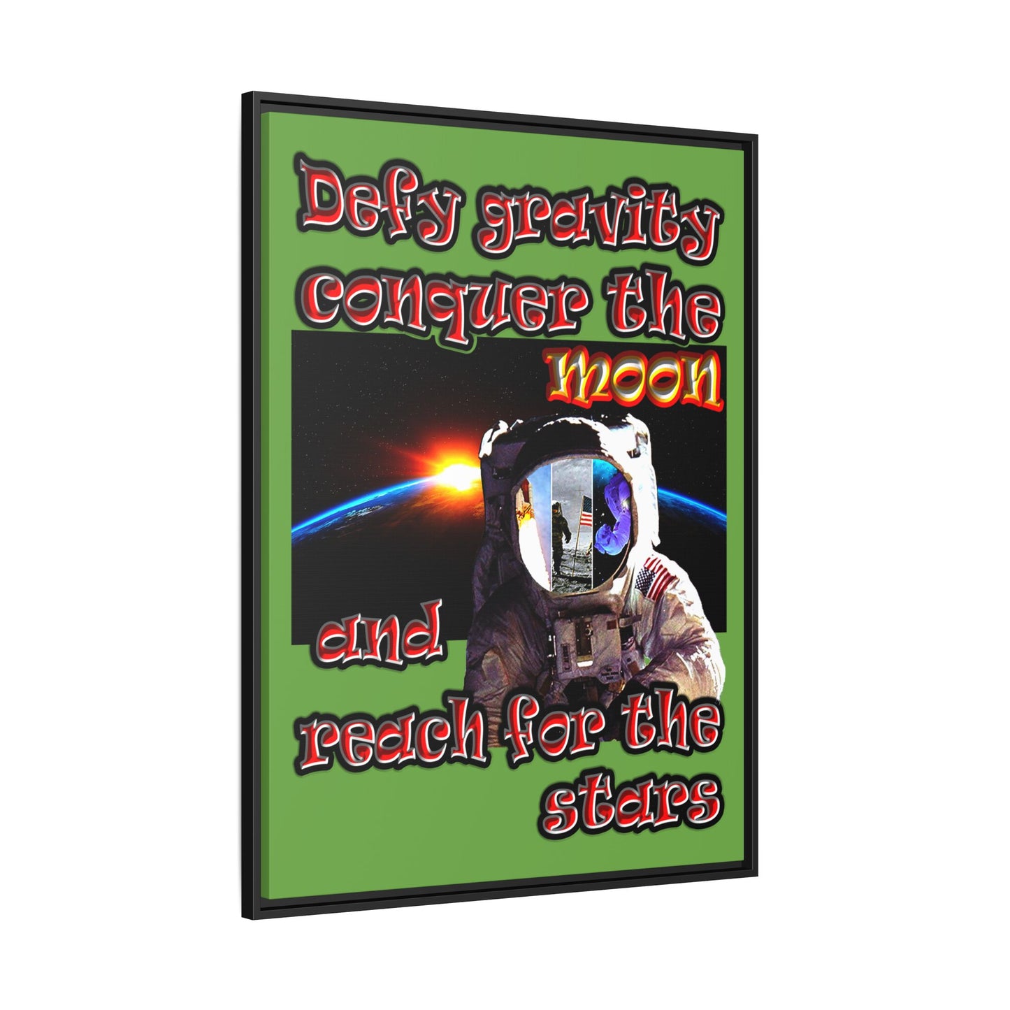 defy conquer reach - framed canvas art (green)