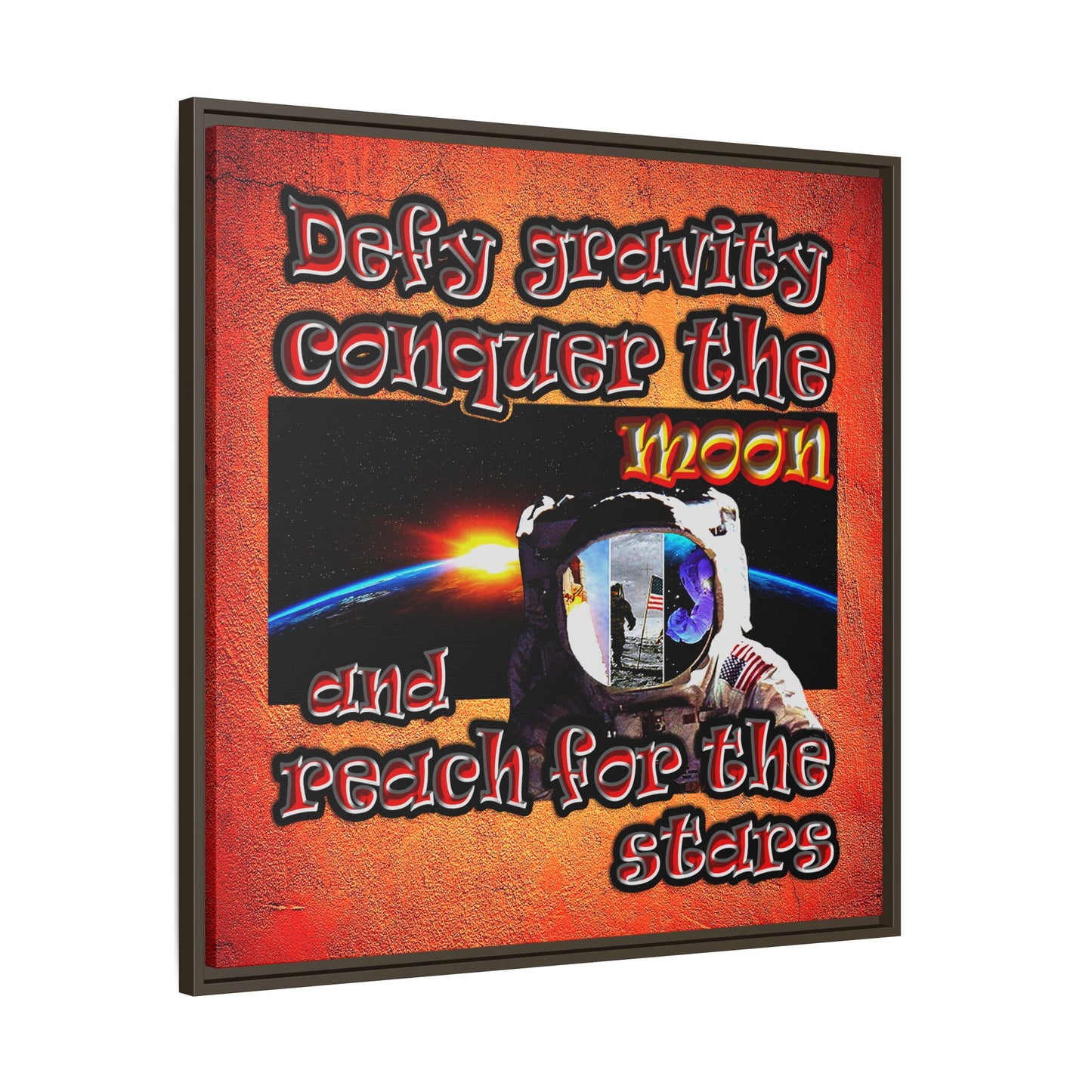 defy conquer reach - framed canvas art (burnt orange)