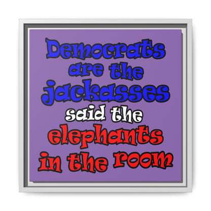 donkeys and elephants - framed canvas art (light purple)