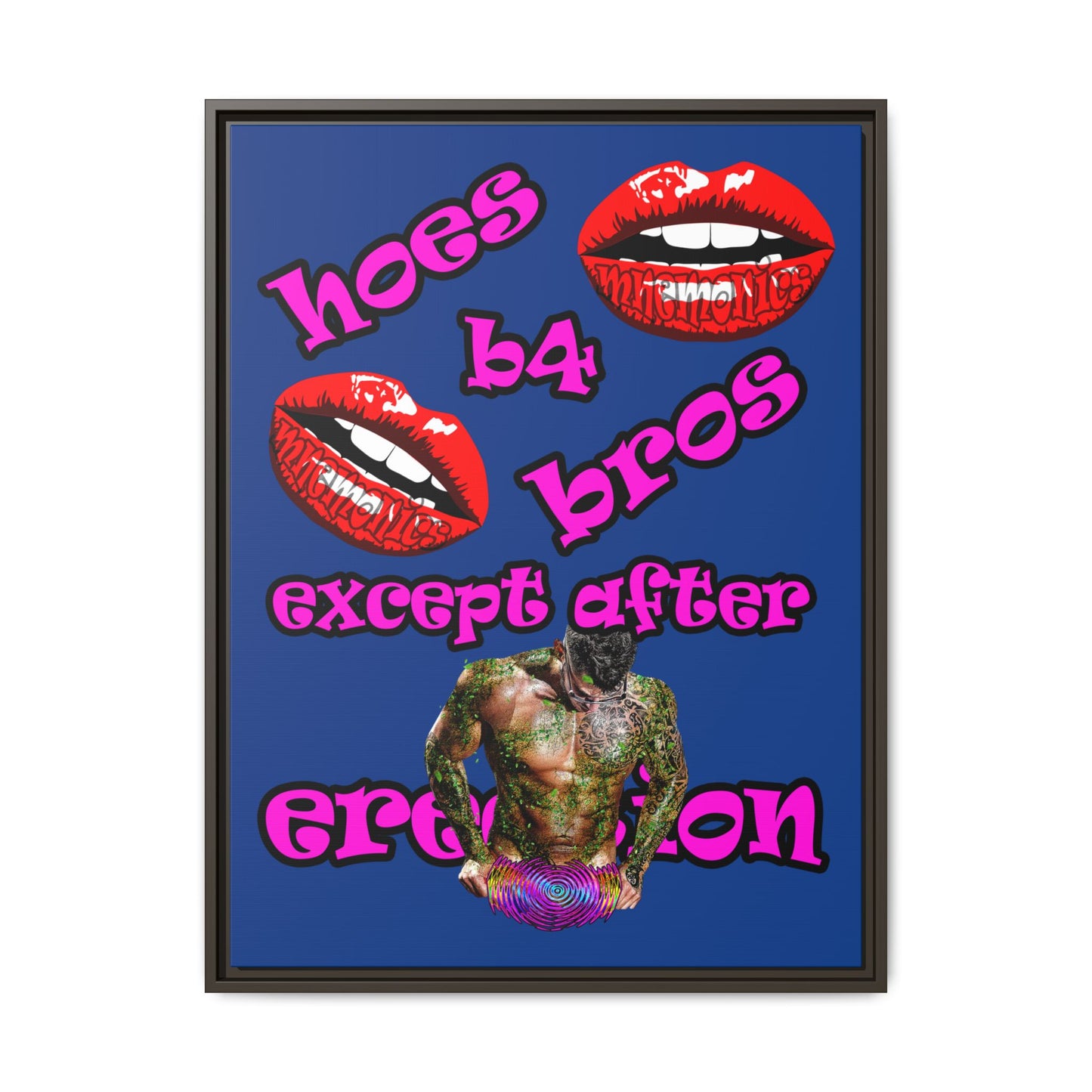 hoes b4 bros - framed canvas art (dark blue)