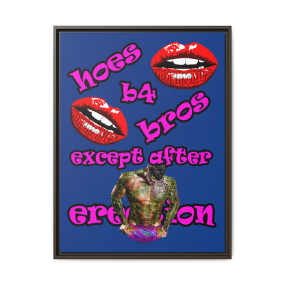 hoes b4 bros - framed canvas art (dark blue)