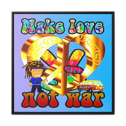 love peace - framed canvas art (light blue-purple wave)