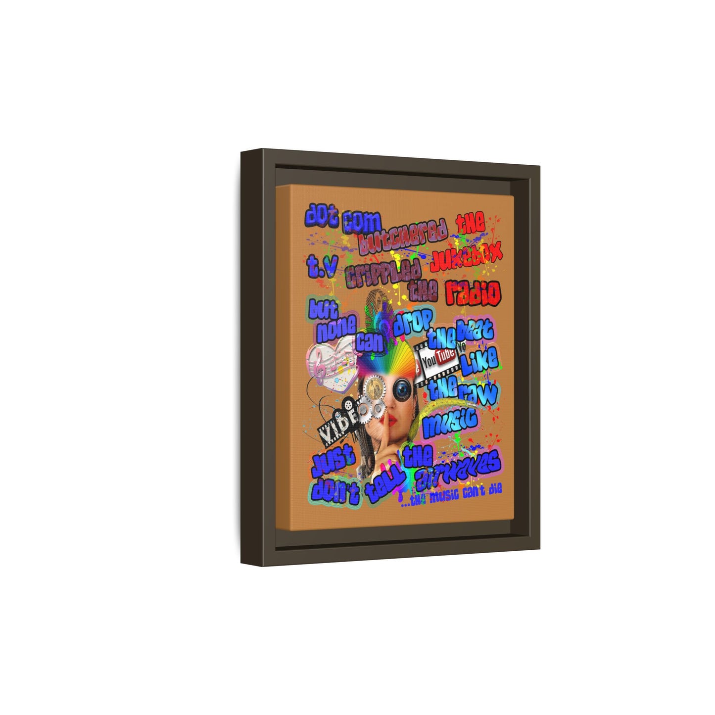 drop the beat - framed canvas art (light brown)
