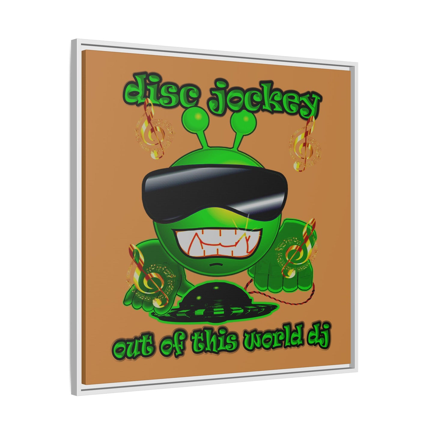disc jockey - framed canvas art (light brown)