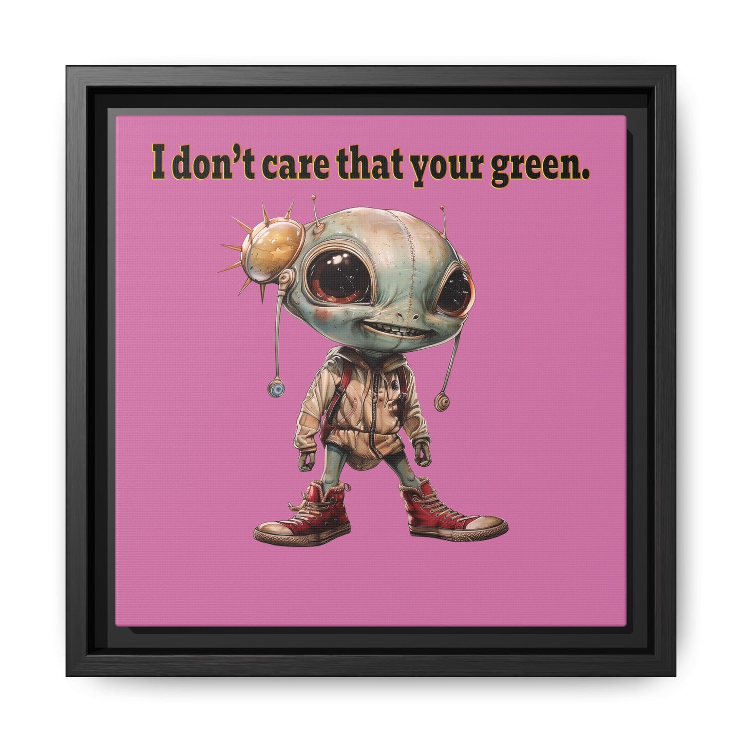 I don't care that your green - framed canvas art (light pink)