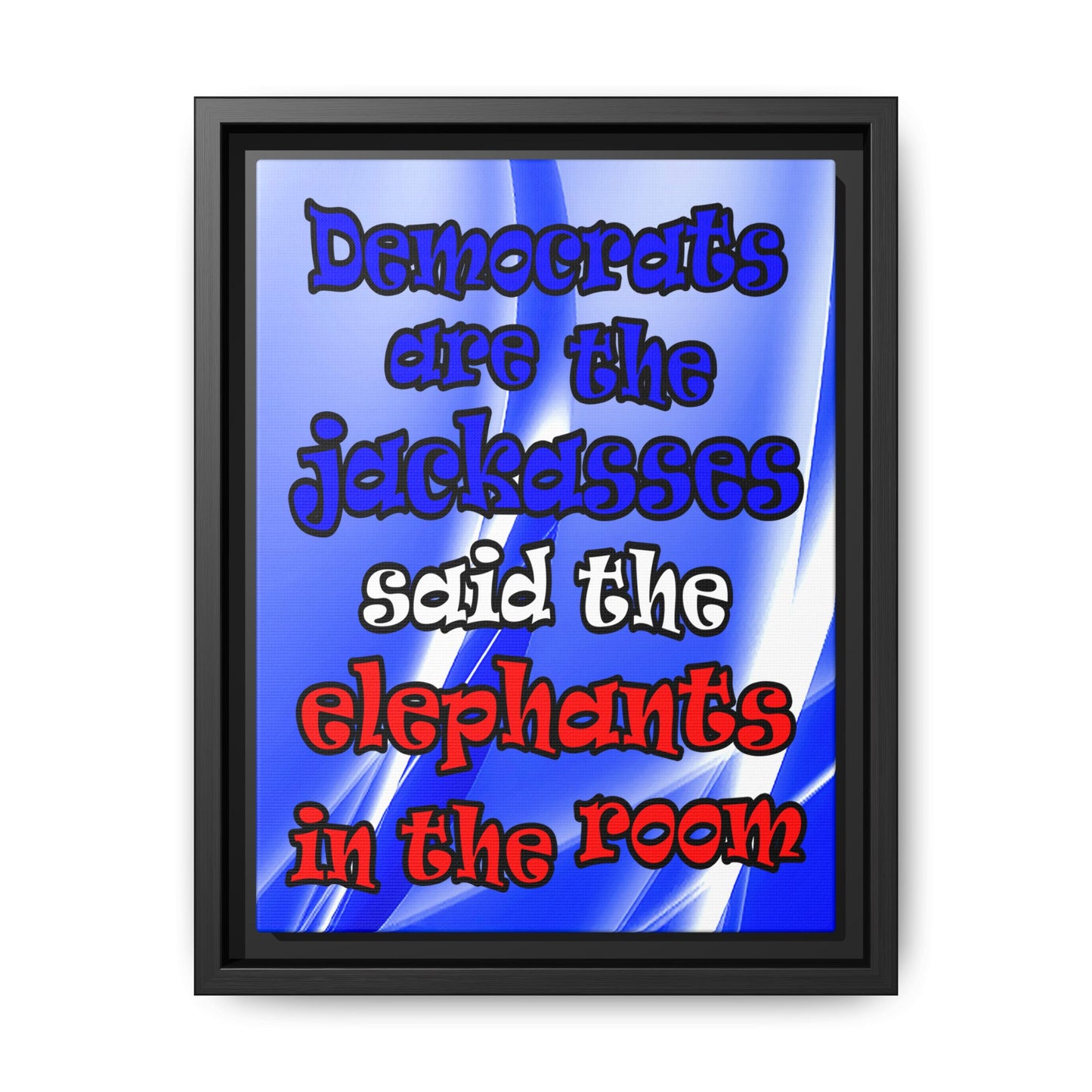 donkeys and elephants - framed canvas art (blue-white wave)