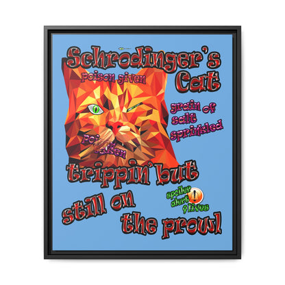 schrodinger's cat - framed canvas art (light blue)