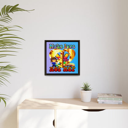 love peace - framed canvas art (light blue-purple wave)