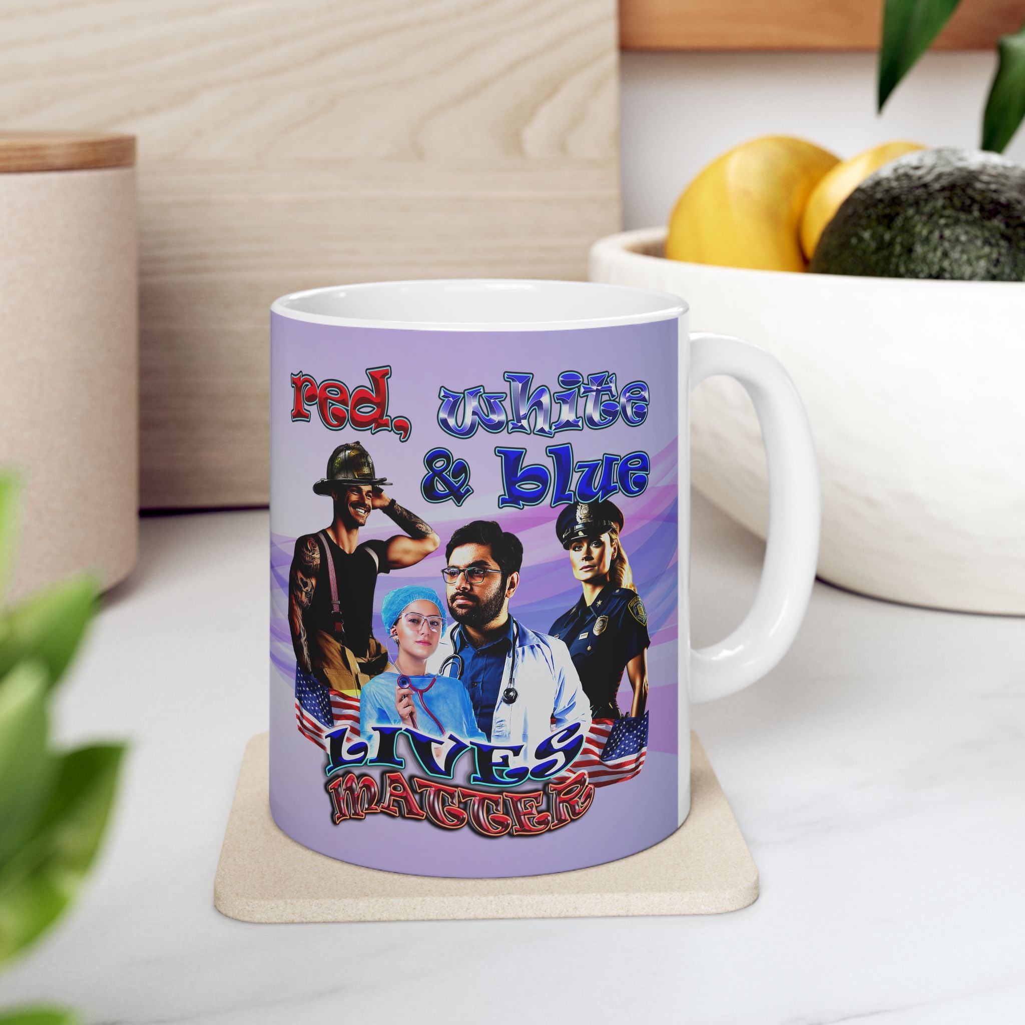 rw&b lives matter - White Mug (light blue-pink wave)