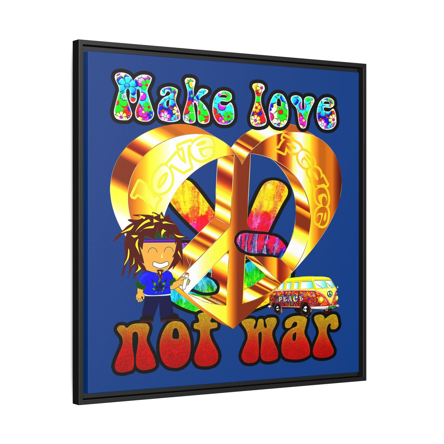 love peace - framed canvas art (dark blue)