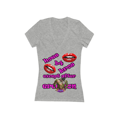 hoes b4 bros - Women's Jersey Short Sleeve Deep V-Neck Tee