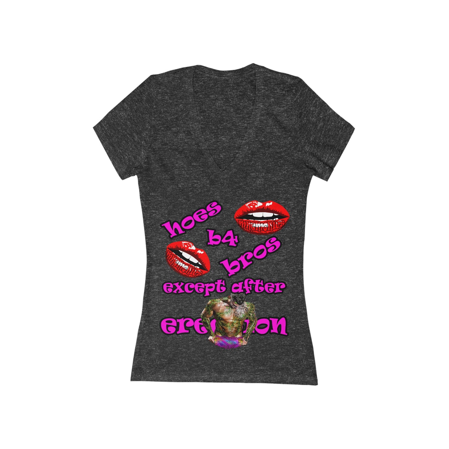 hoes b4 bros - Women's Jersey Short Sleeve Deep V-Neck Tee