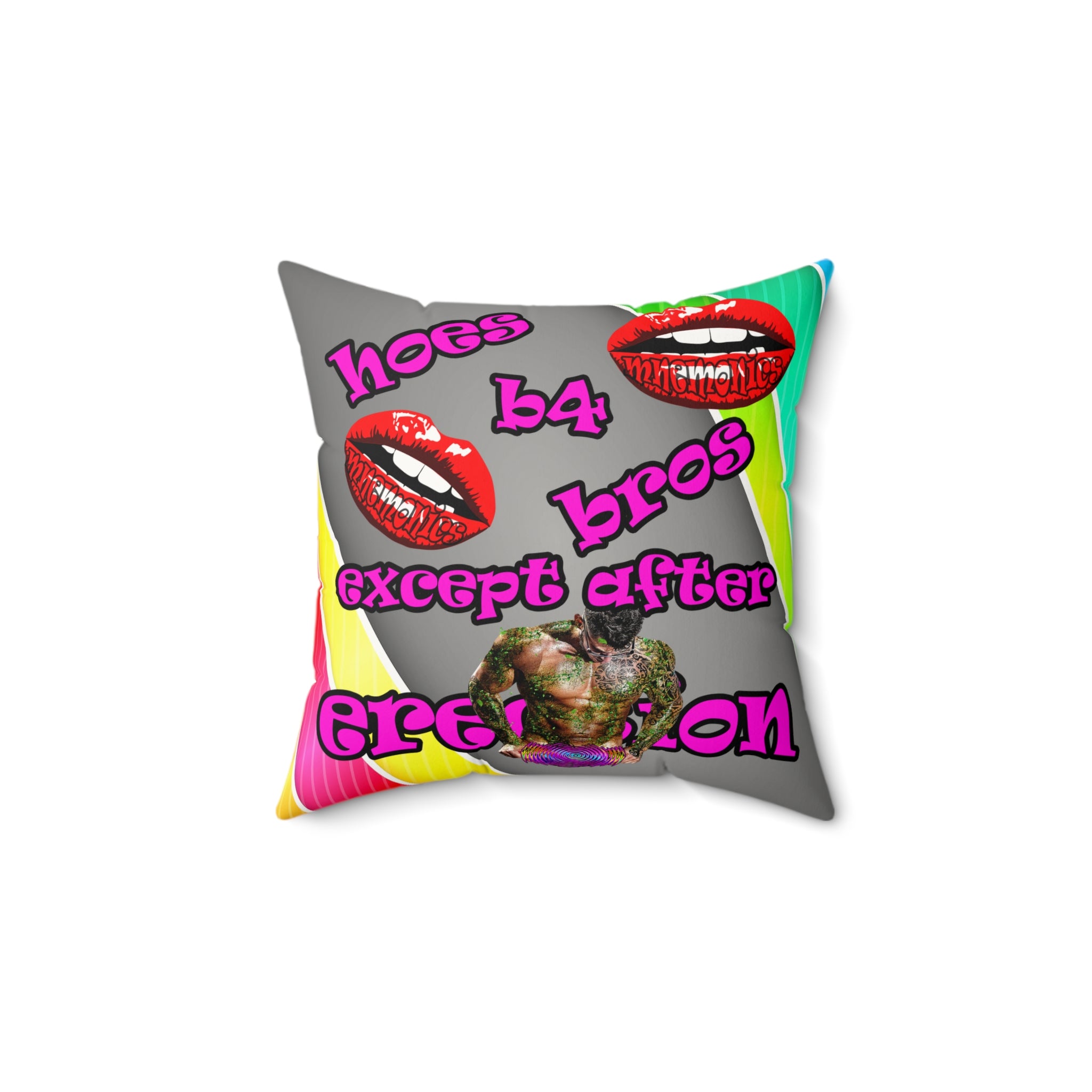 hoes b4 bros - Faux Suede Square Pillow - (rainbow split)