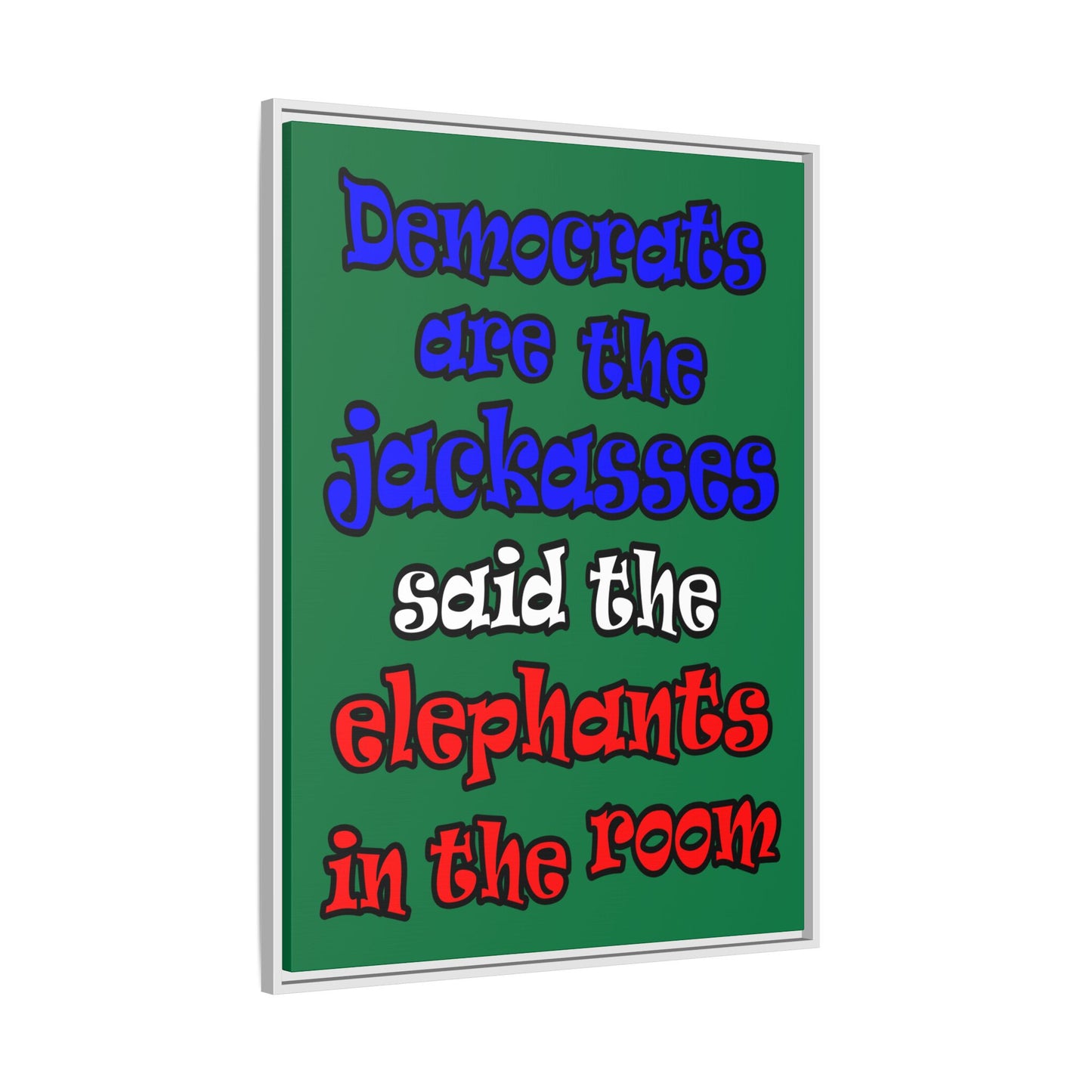 donkeys and elephants - framed canvas art (dark green)