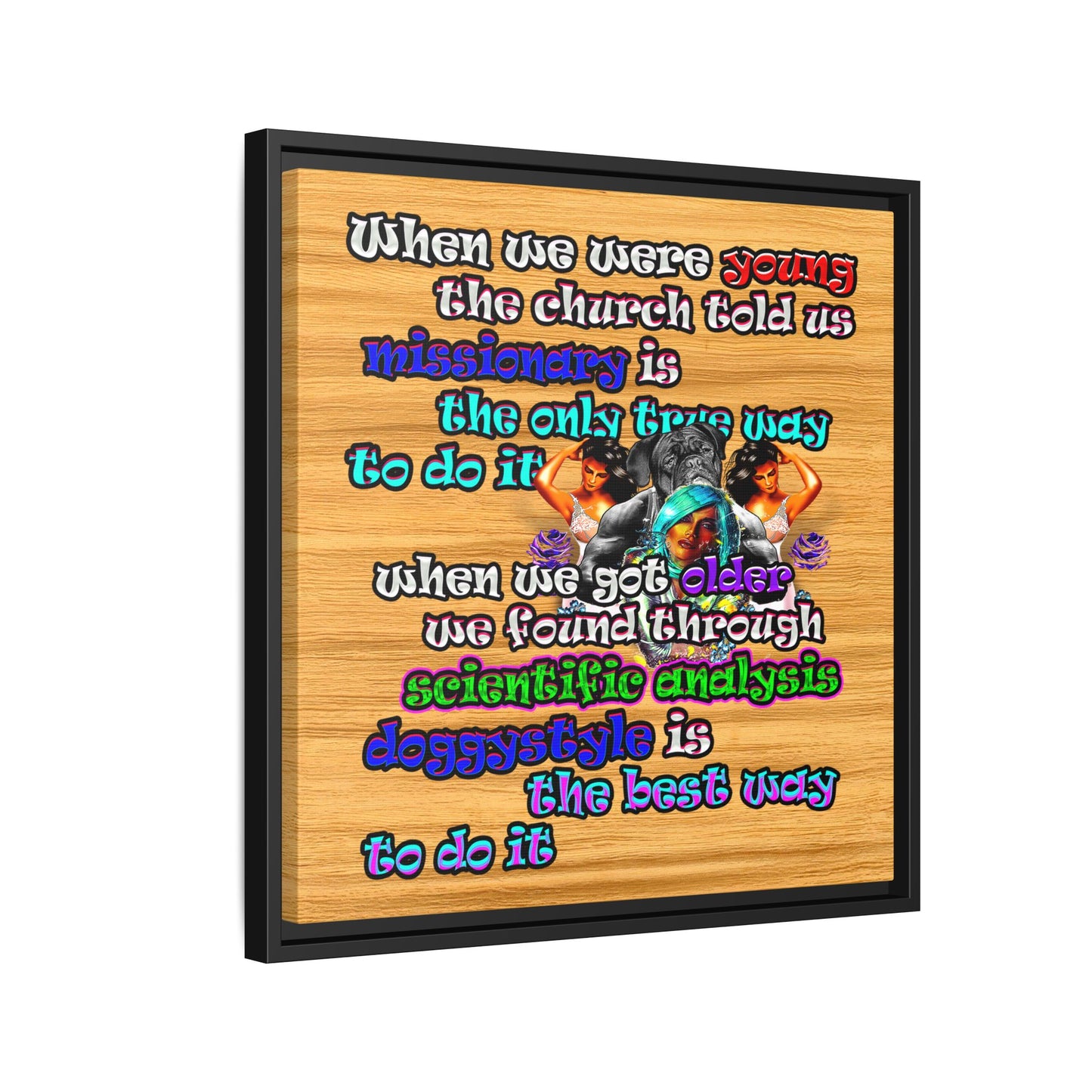 doggystyle - framed canvas art (butterscotch wood finish)