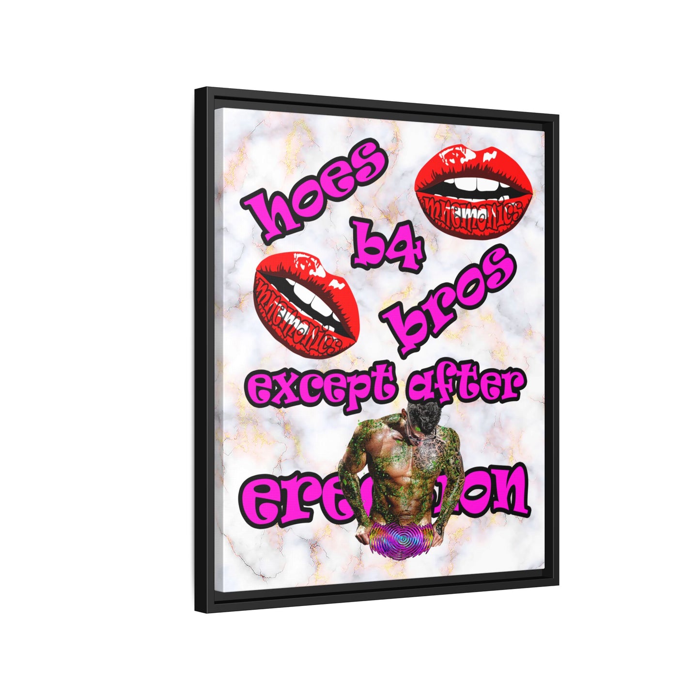 hoes b4 bros - framed canvas art (white marble)