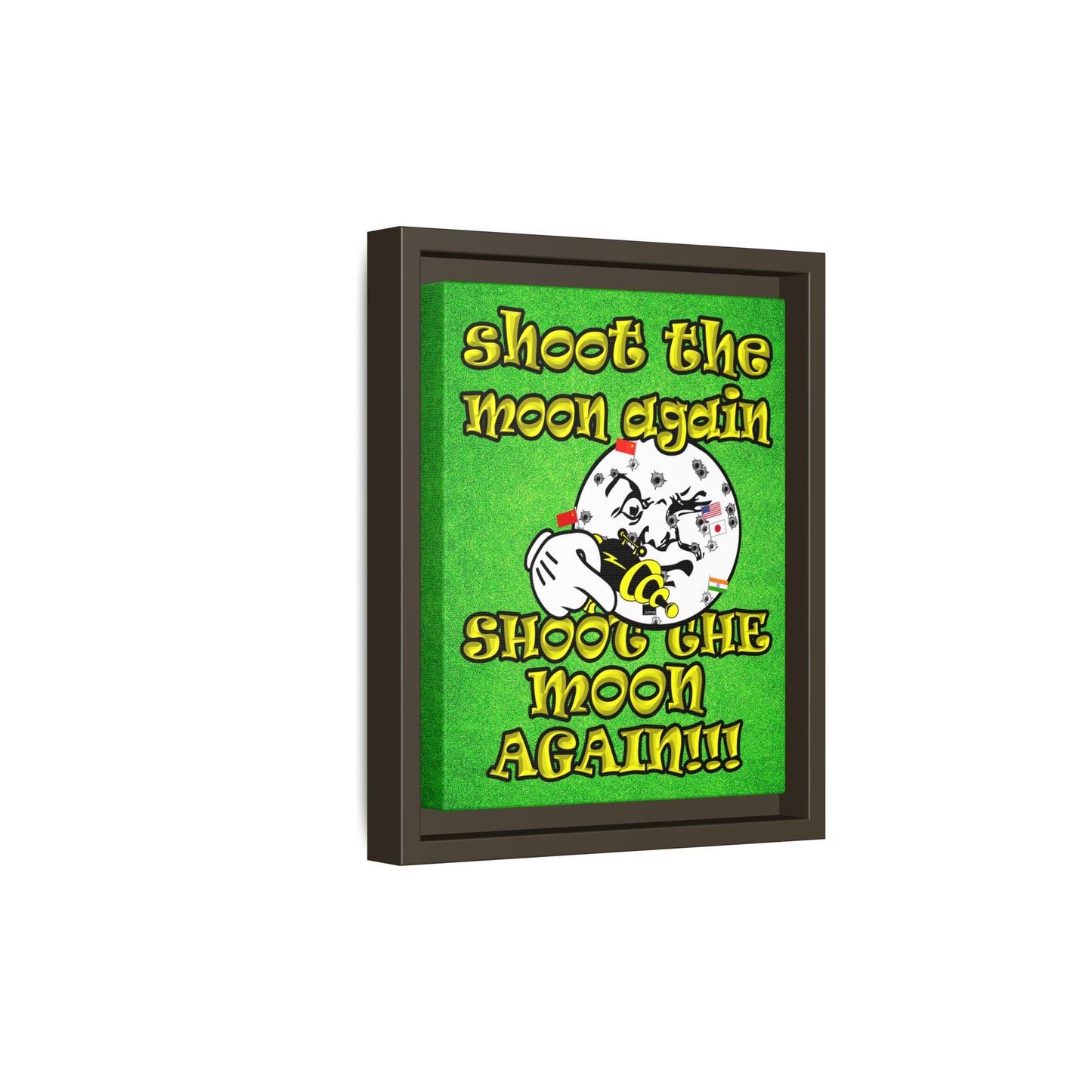 shoot the moon again - framed canvas art (green turf)