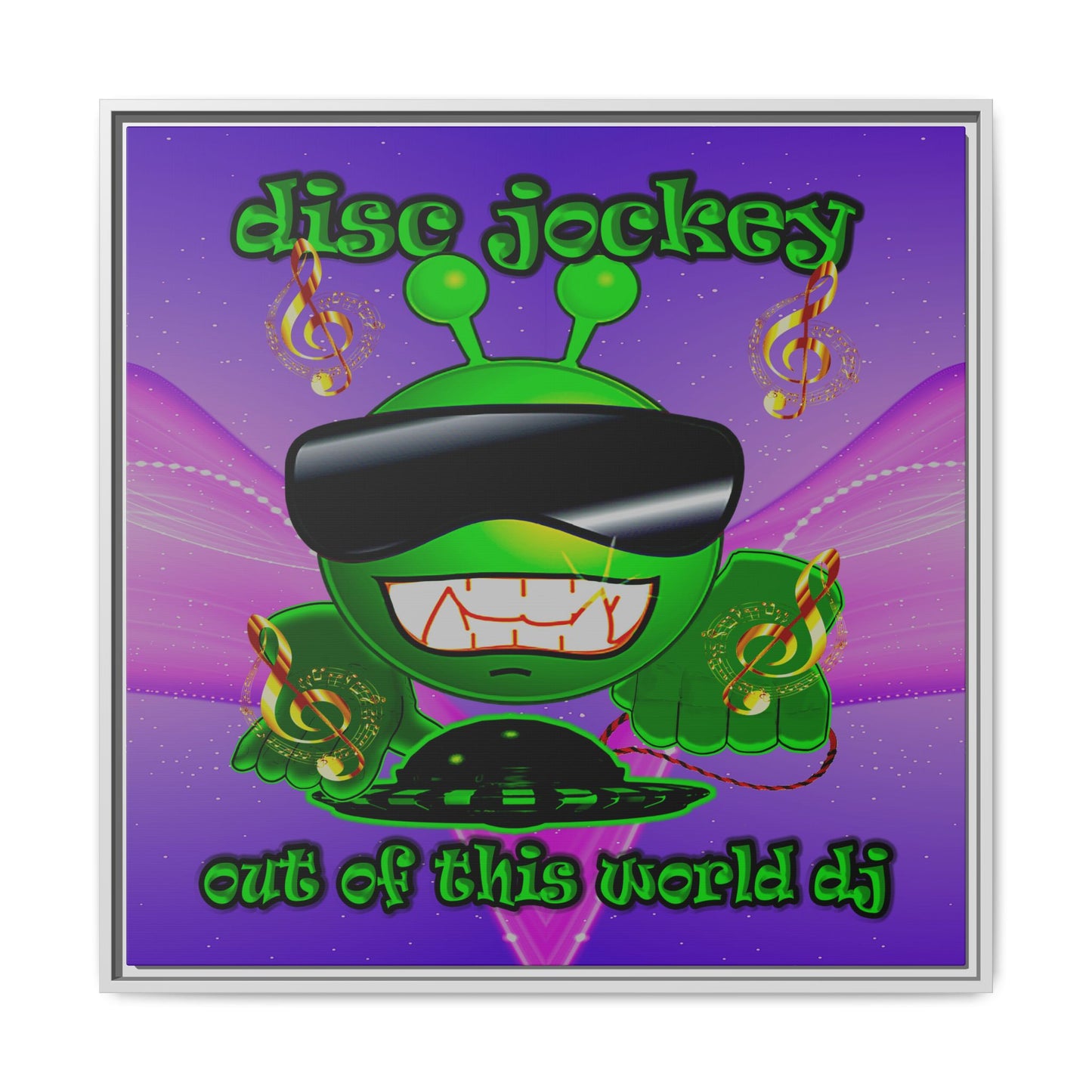 disc jockey - framed canvas art (purple-pink wave)