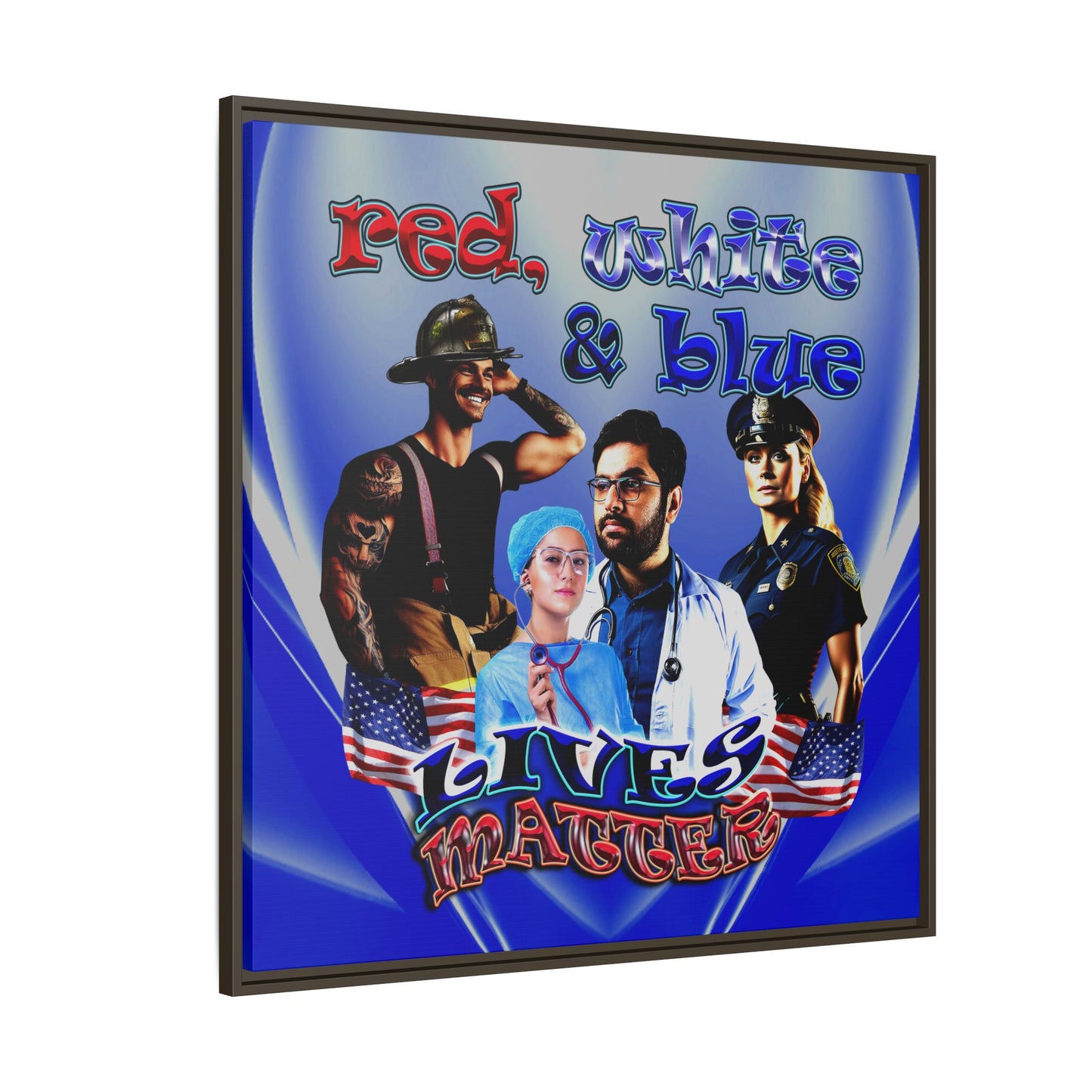 rw&b lives matter - framed canvas art (blue-white wave)