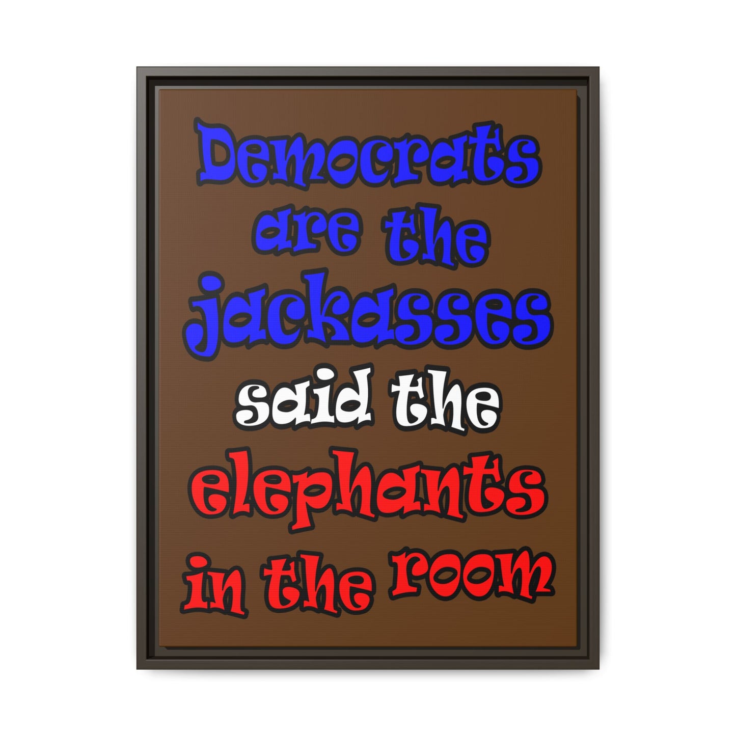 donkeys and elephants - framed canvas art (brown)