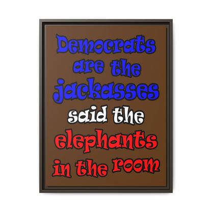 donkeys and elephants - framed canvas art (brown)