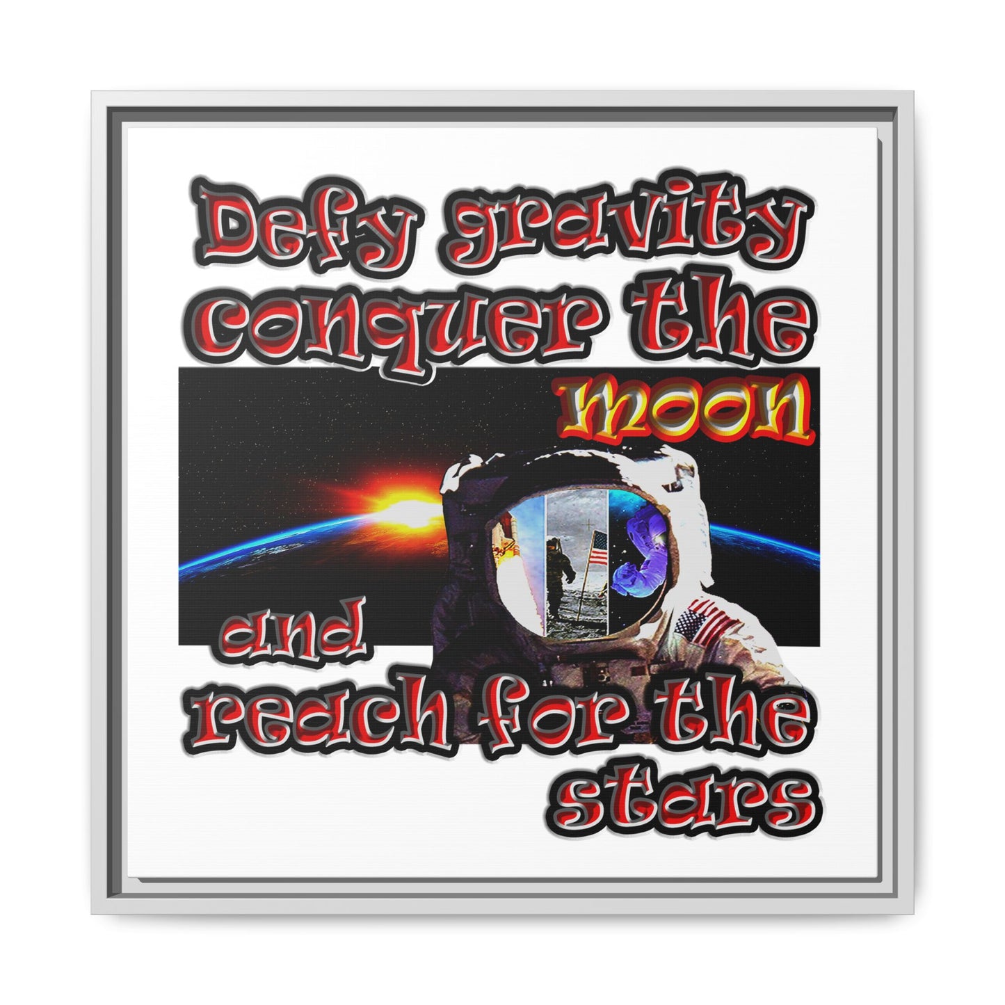 defy conquer reach - framed canvas art (white)