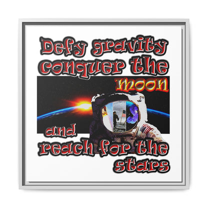 defy conquer reach - framed canvas art (white)