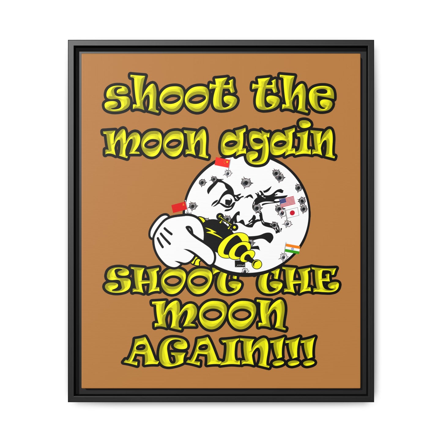 shoot the moon again - framed canvas art (light brown)