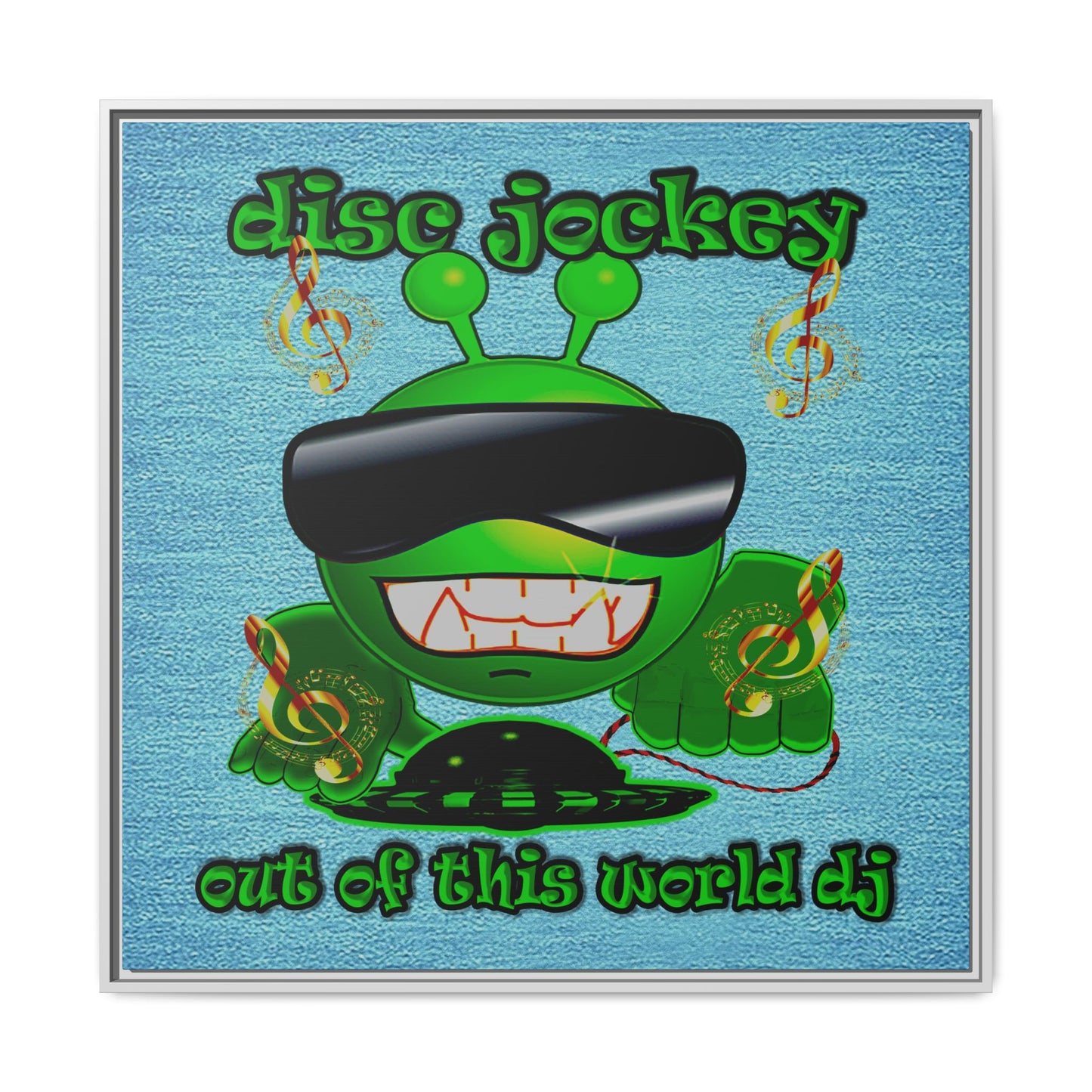 disc jockey - framed canvas art (faded blue)