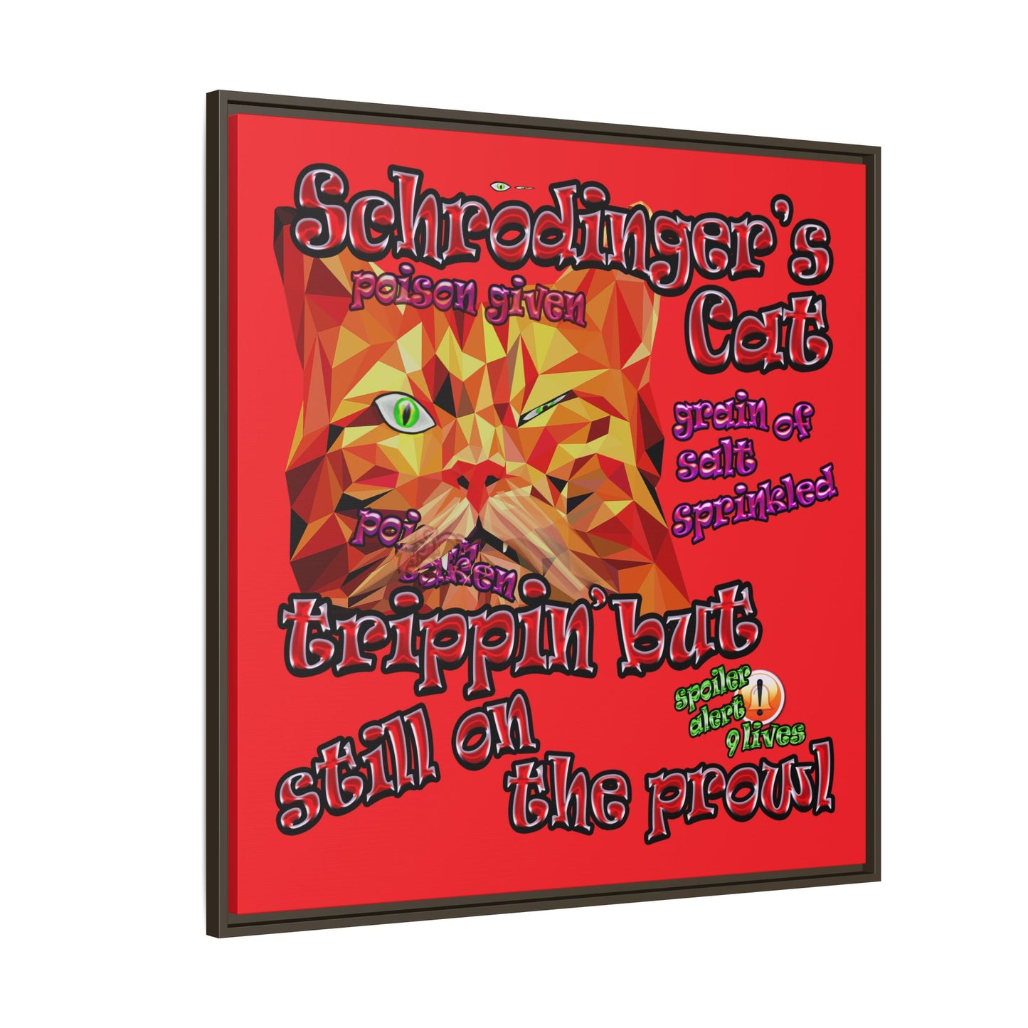 schrodinger's cat - framed canvas art (red)