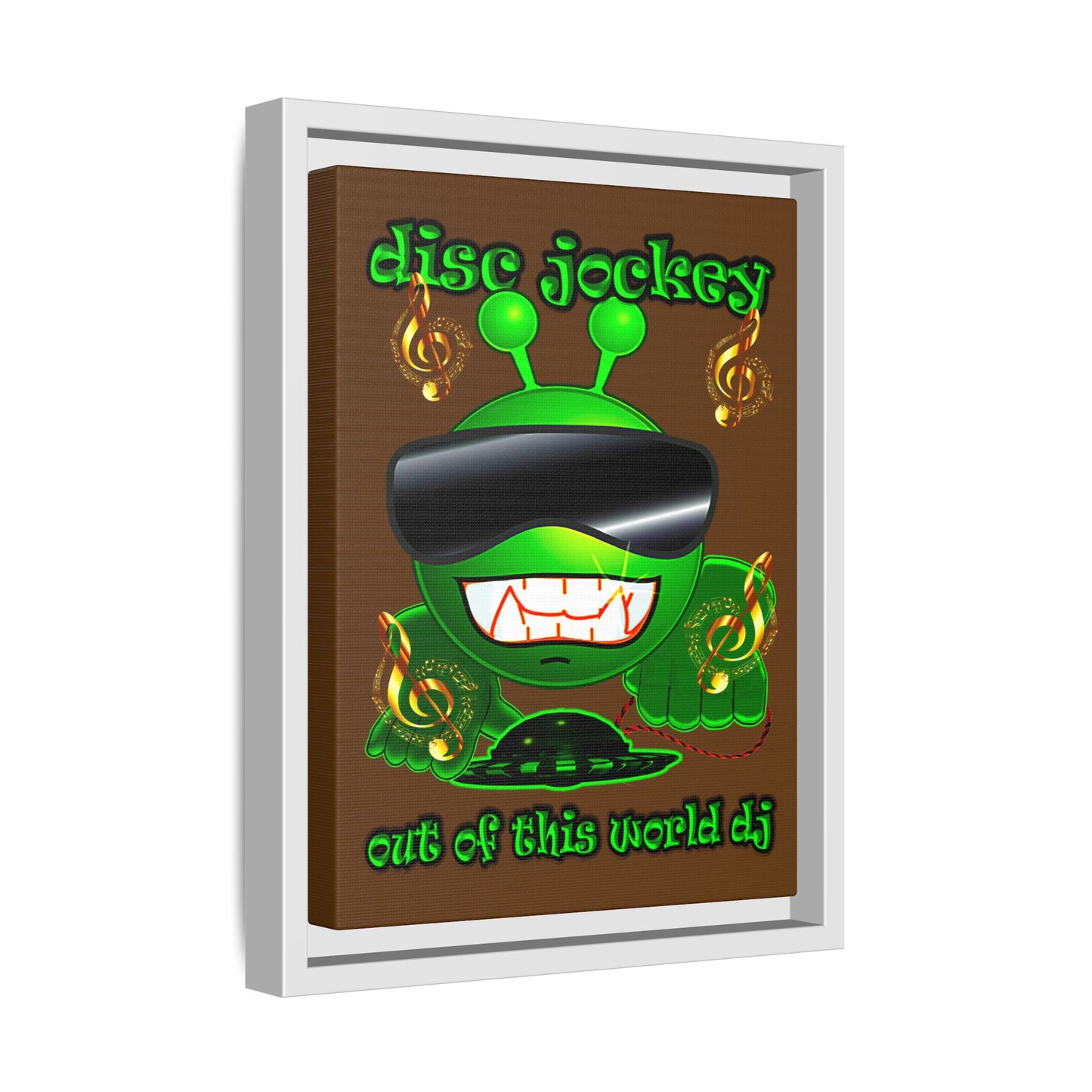 disc jockey - framed canvas art (brown)