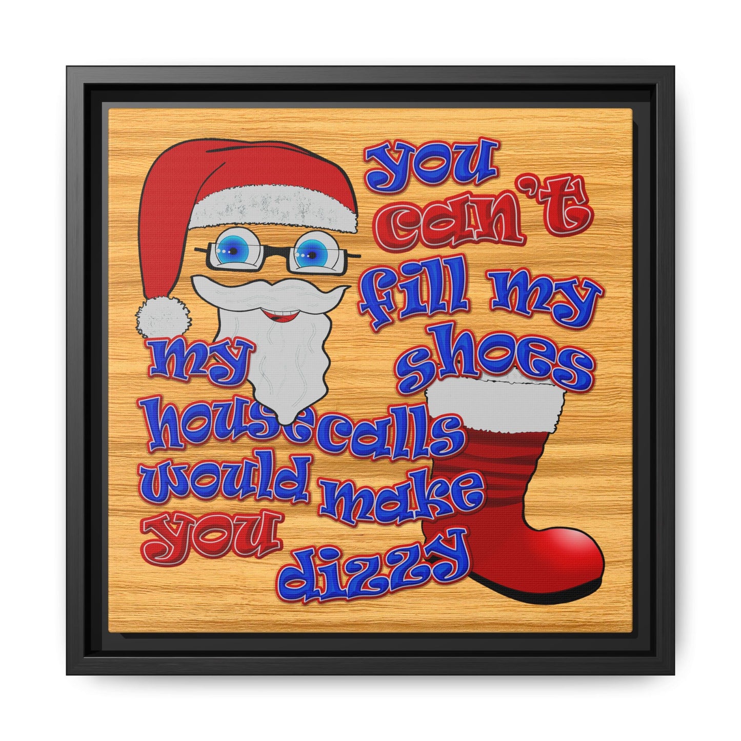 santa's shoes - framed canvas art (butterscotch wood finish)