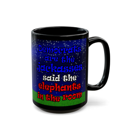donkeys and elephants - Black Mug ('snoops' background)