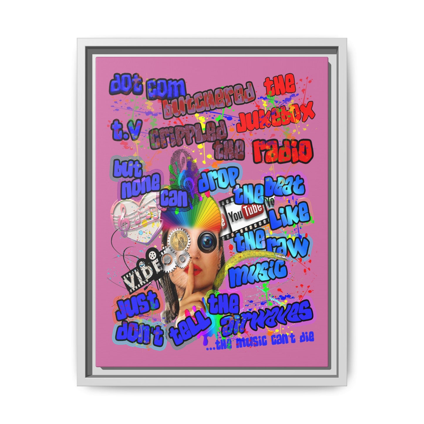 drop the beat - framed canvas art (light pink)