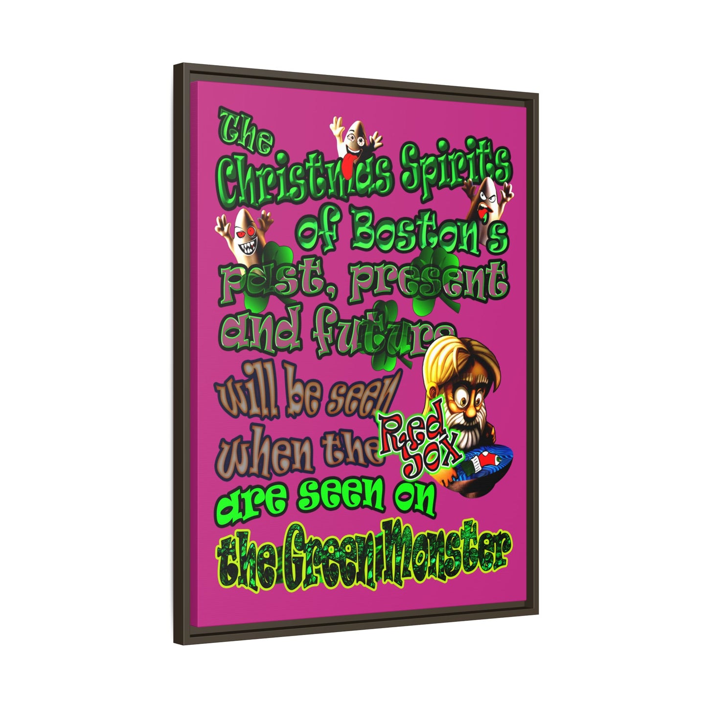 christmas spirits of boston - framed canvas art (pink)