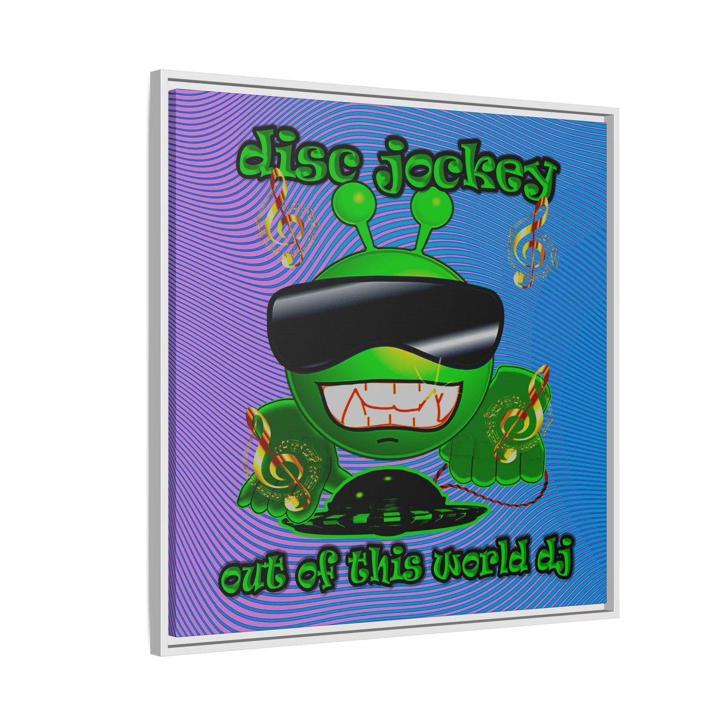 disc jockey - framed canvas art (light blue-purple wave)