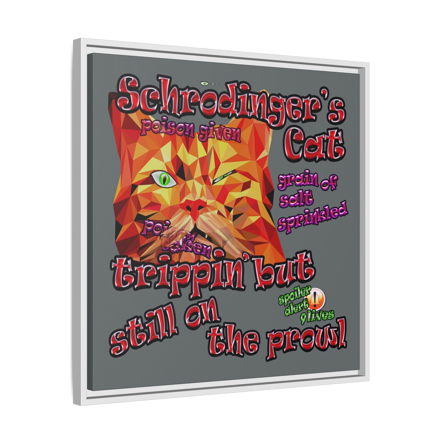 schrodinger's cat - framed canvas art (dark grey)