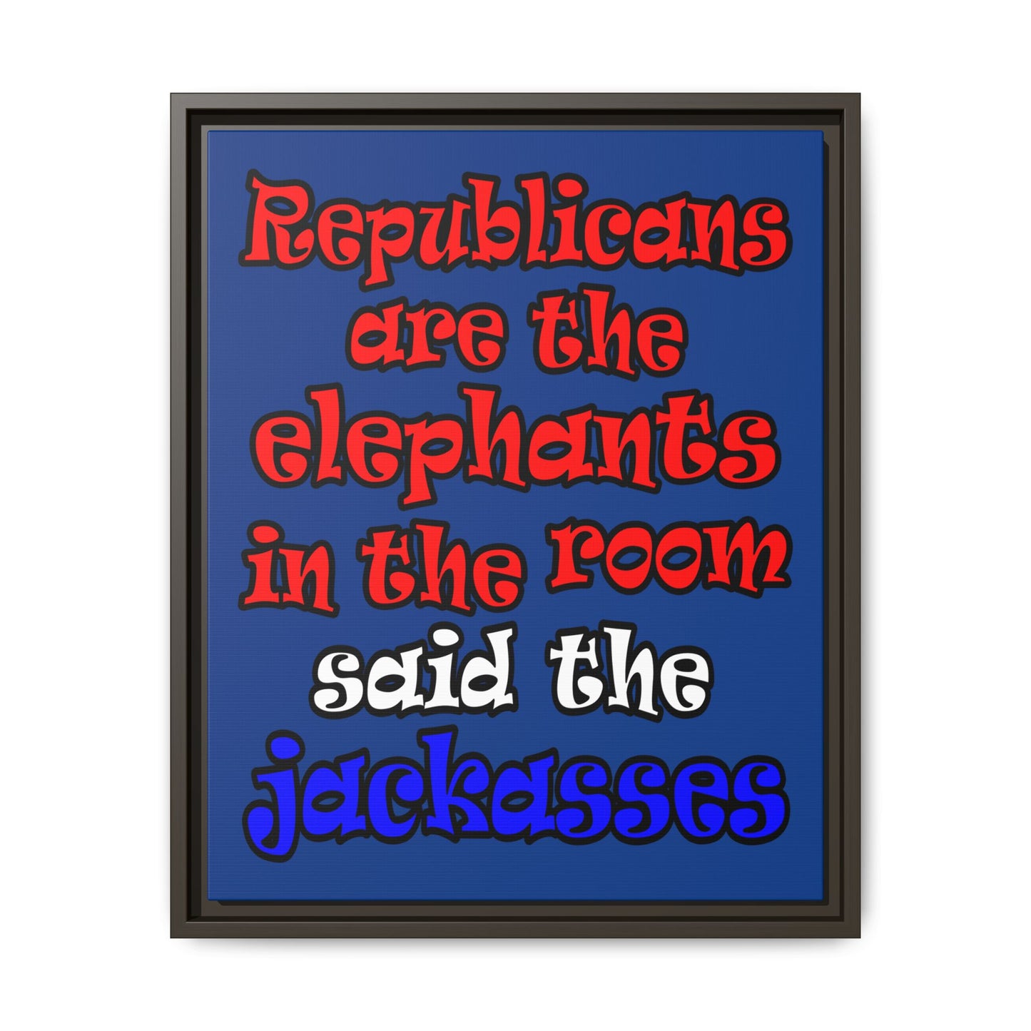 donkeys and elephants - framed canvas art (dark blue)